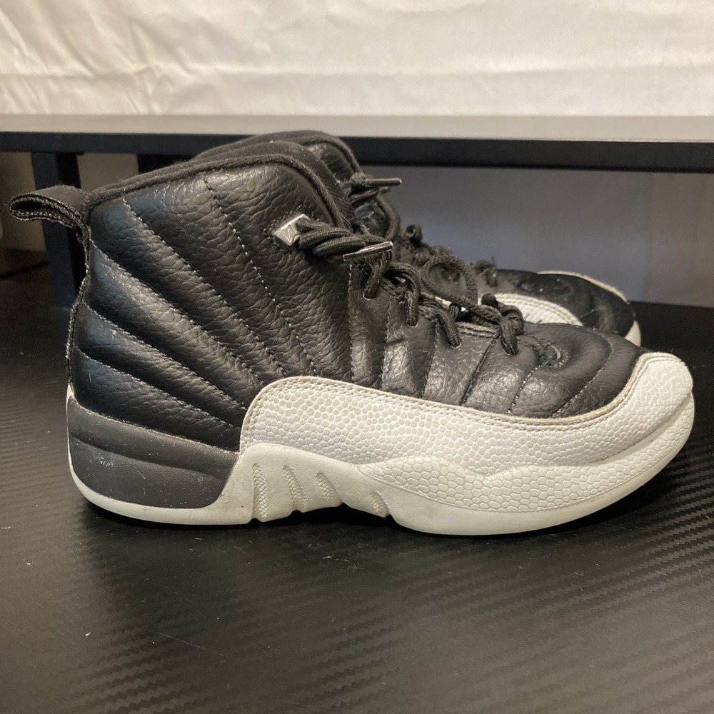 Nike Air Jordan 12 Retro Black White Leather Sneakers Youth Size 1Y